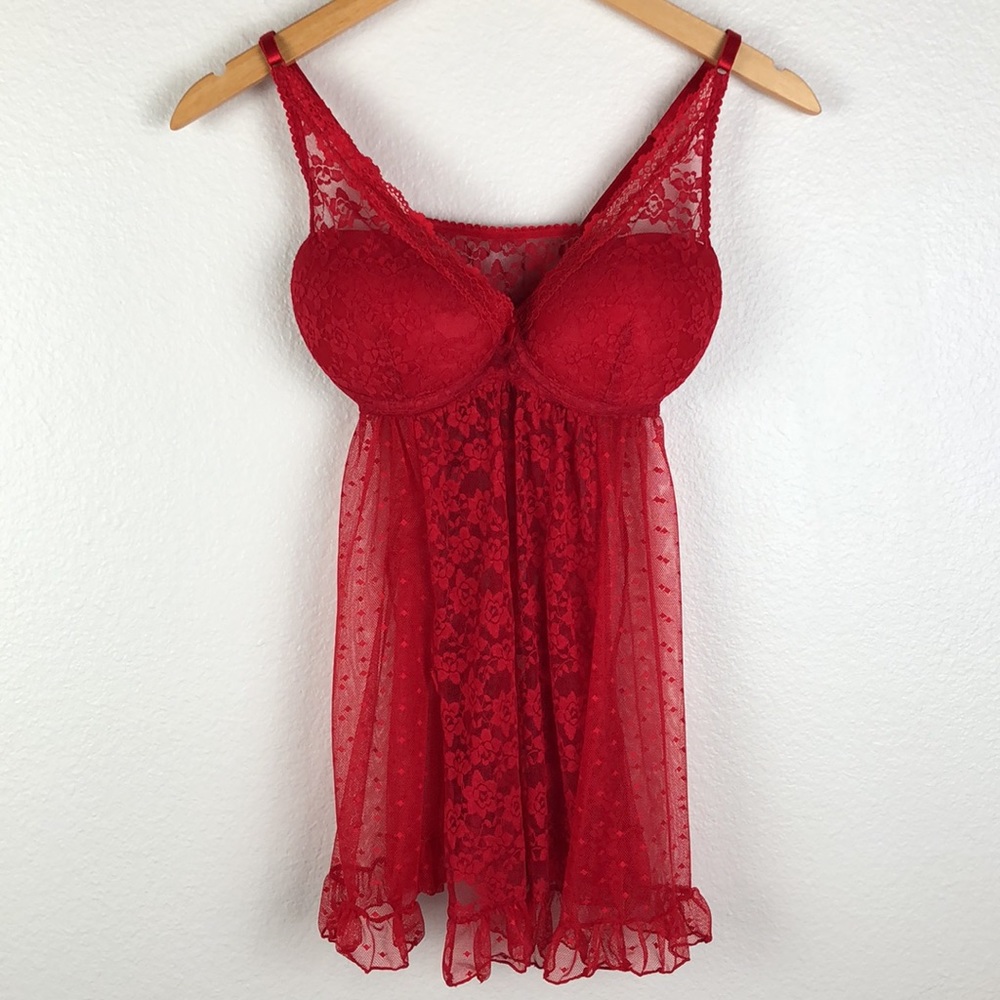 Secret Treasures Red Lace Sheer Molded Cup Slips